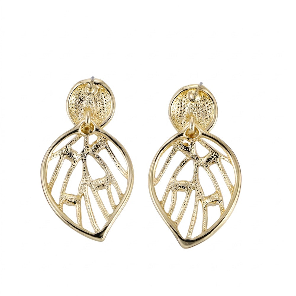 TES80 BASE METAL LEAVES EARRING WITH FOIL STONE