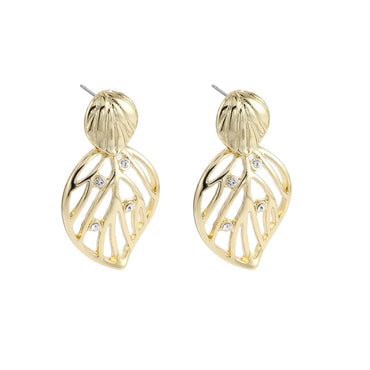 TES80 BASE METAL LEAVES EARRING WITH FOIL STONE