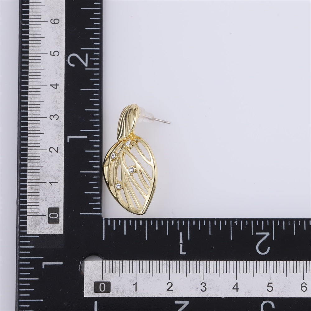 TES80 BASE METAL LEAVES EARRING WITH FOIL STONE