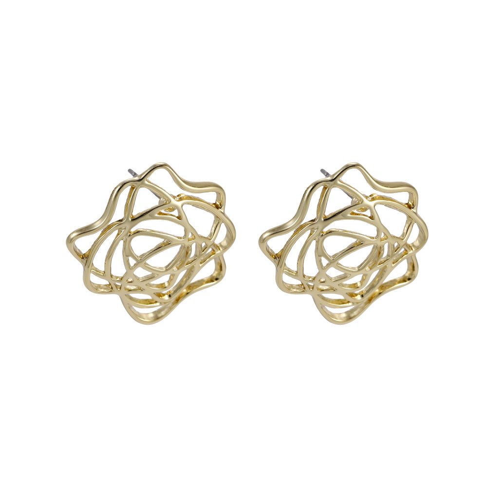 TES82 BASE METAL OPENWORK FLORAL STUD EARRING