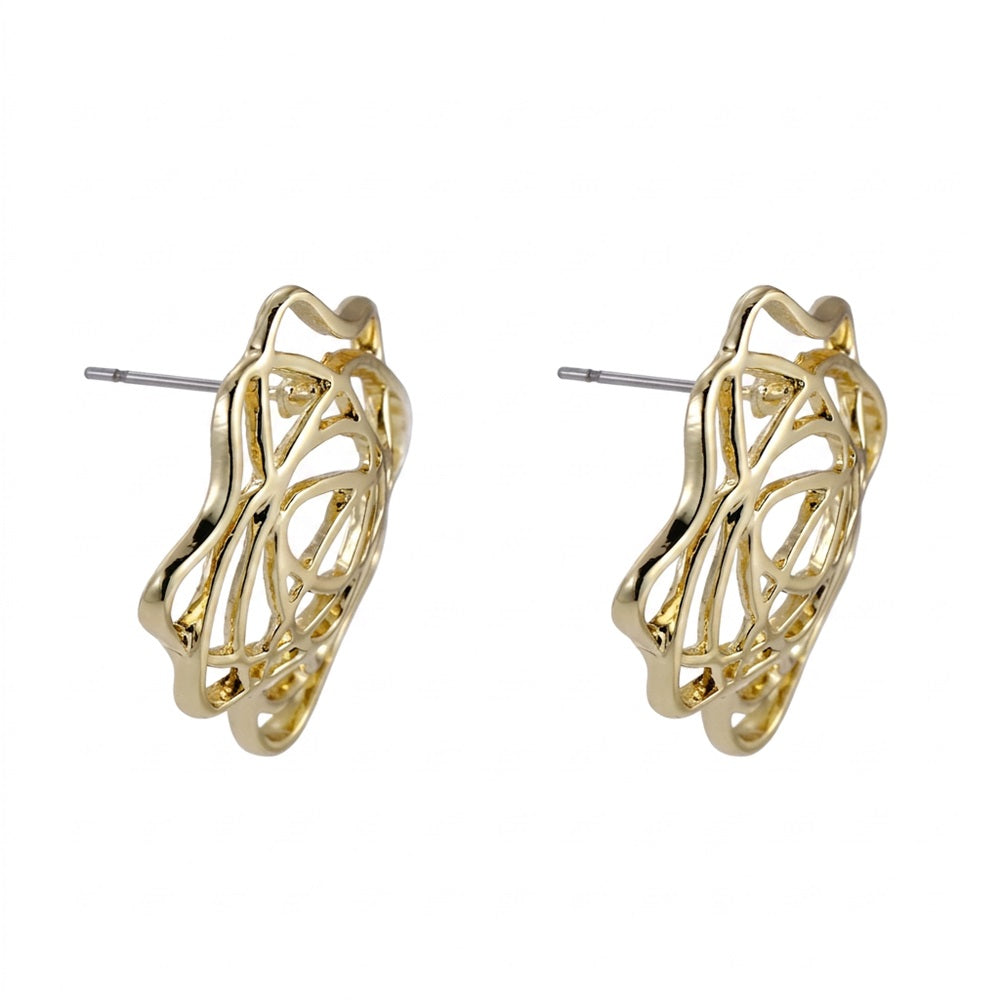 TES82 BASE METAL OPENWORK FLORAL STUD EARRING