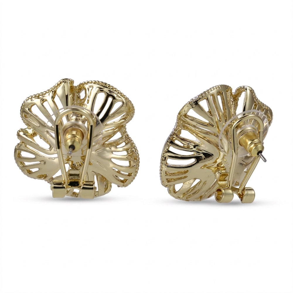 TES83 BASE METAL HOLLOW FLOWER EARRING WITH SYN PEARL