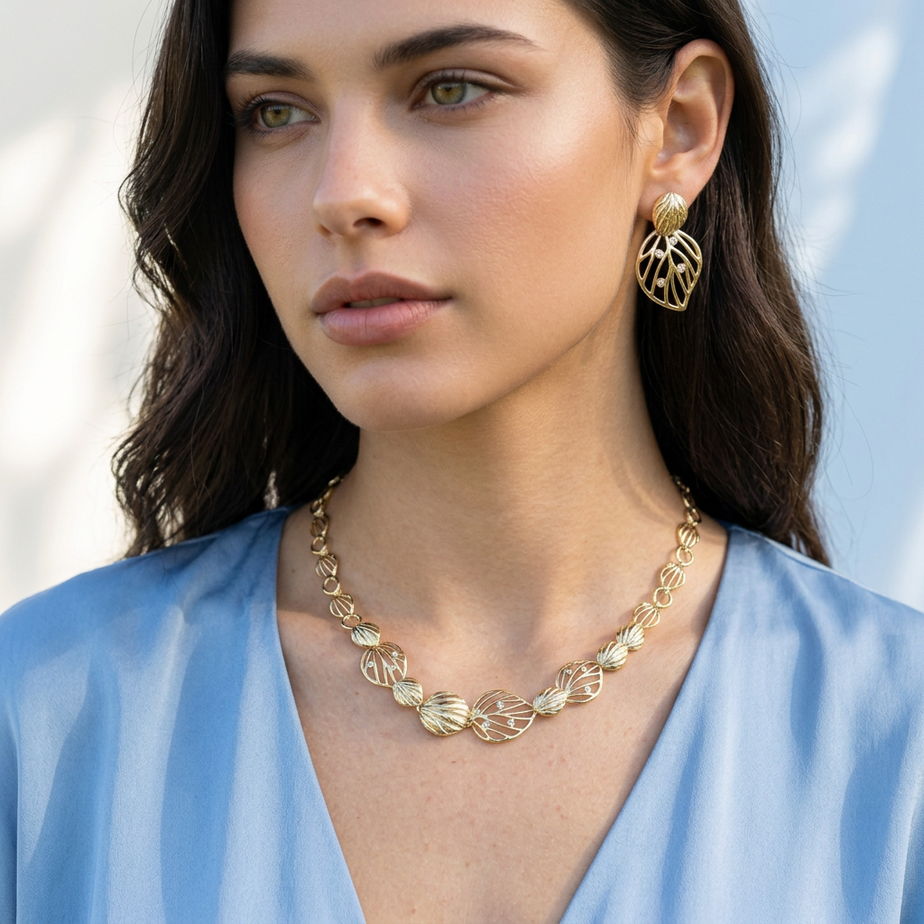TES80 BASE METAL LEAVES EARRING WITH FOIL STONE