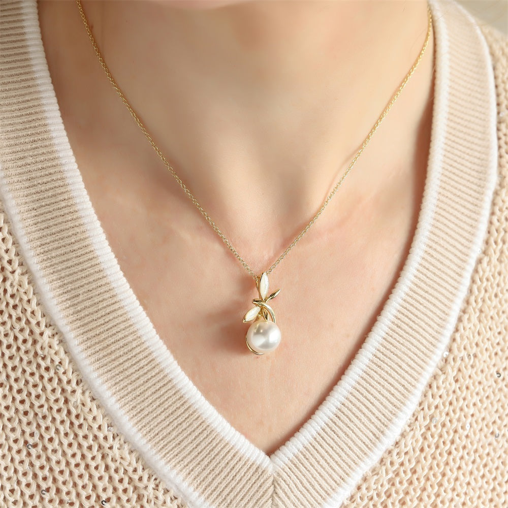 TNS76 BASE METAL DRAGONFLY CHARM NECKLACE WITH SHELL&SYN PEARL