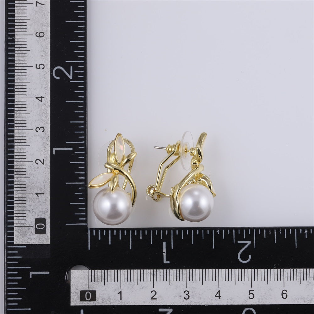 TES105 BASE METAL DRAGONFLY EARRING WITH SYN PEARL&SHELL