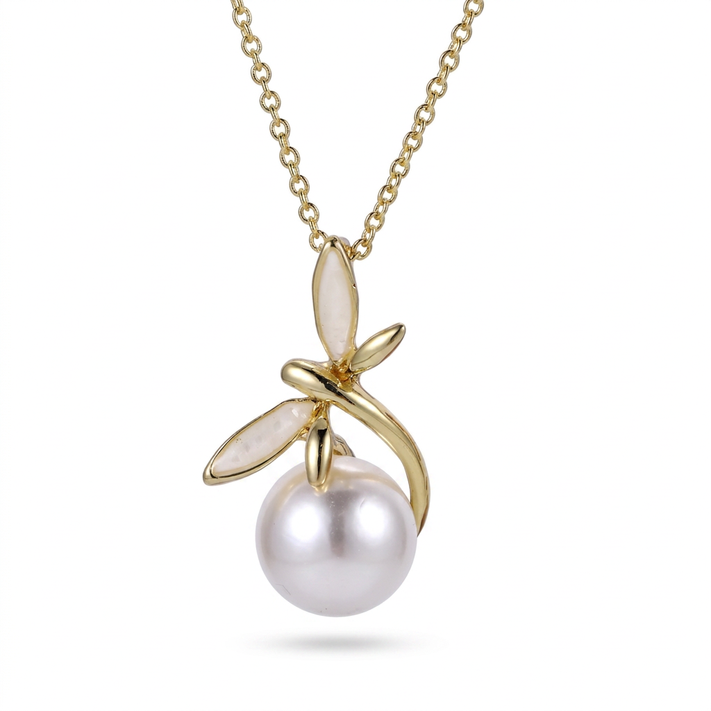TNS76 BASE METAL DRAGONFLY CHARM NECKLACE WITH SHELL&SYN PEARL