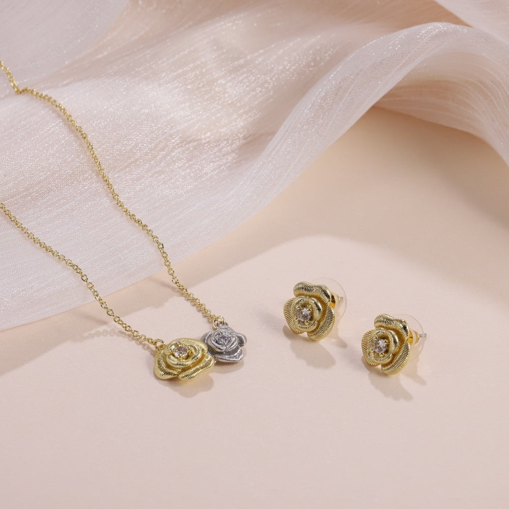 TES113 BRASS ROSE EARRING WITH CZ
