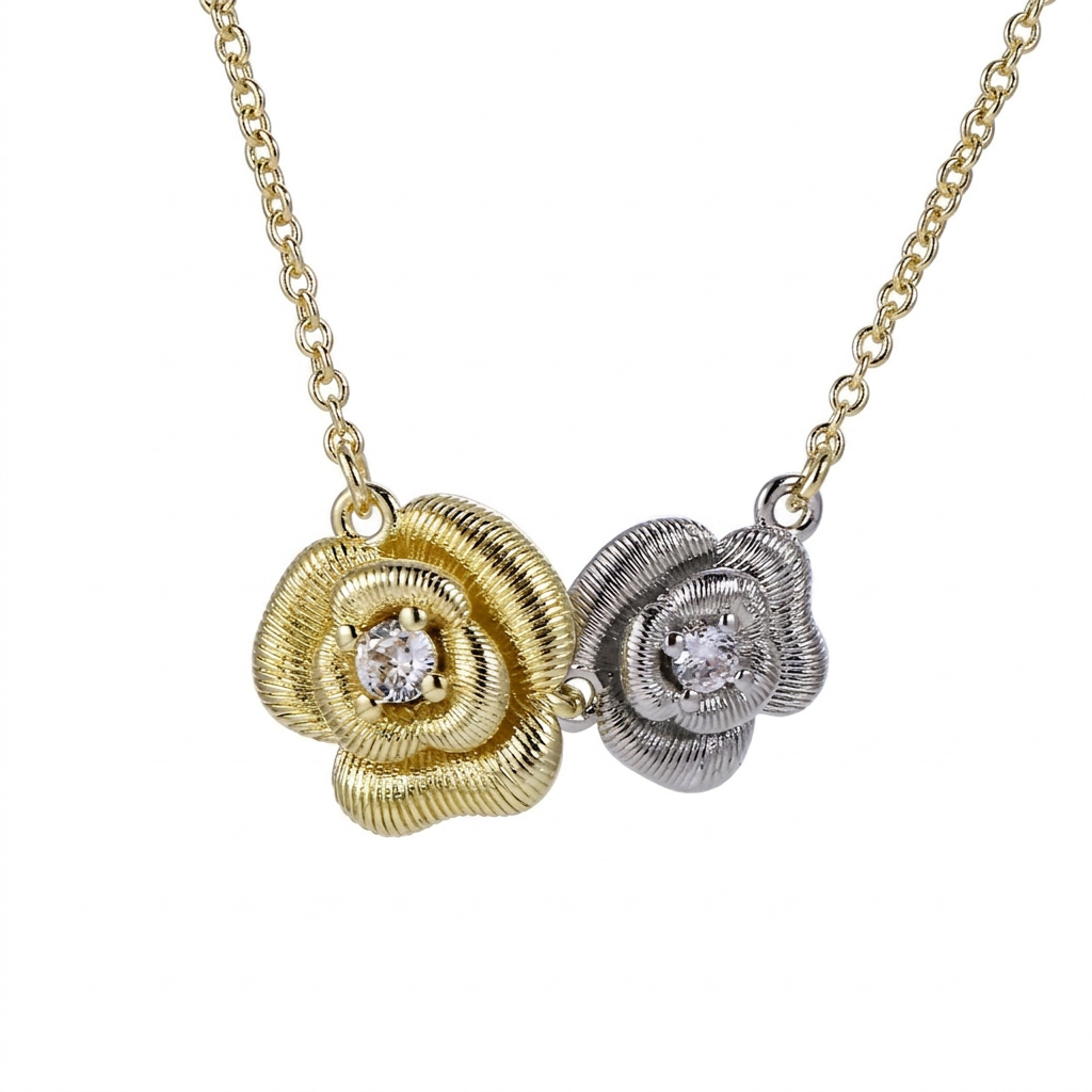 TNS83 BRASS NECKLACE WITH ROSE CHARM