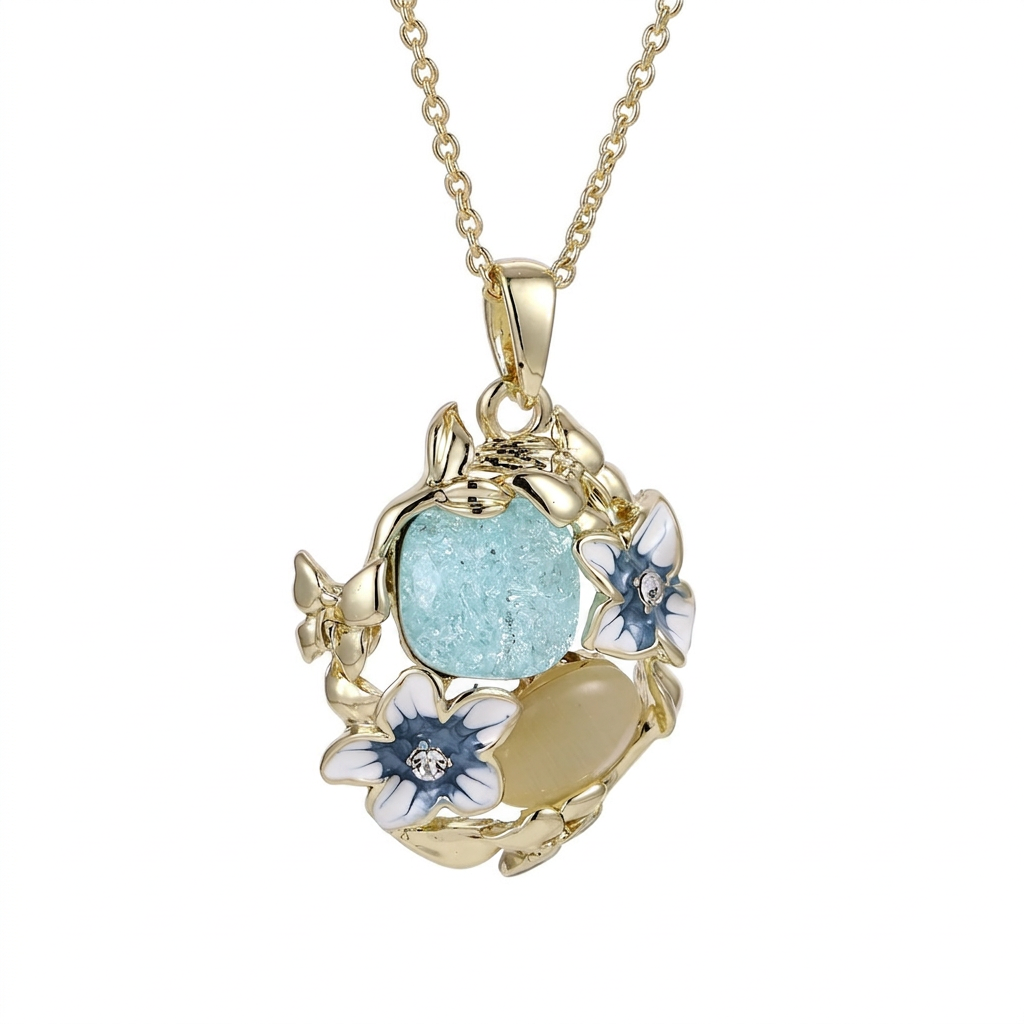 TNS91 BASE METAL NECKLACE WITH FLORAL CHARM
