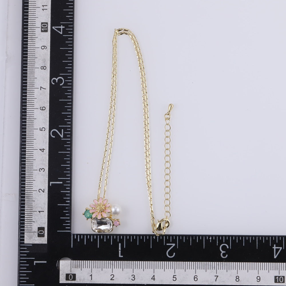 TNS96 BASE METAL NECKLACE WITH FLORAL CHARM