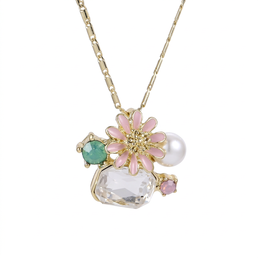 TNS96 BASE METAL NECKLACE WITH FLORAL CHARM