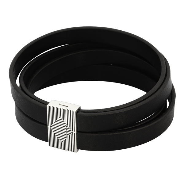 BSS546 STAINLESS STEEL LEATHER BRACELET AAB CO..