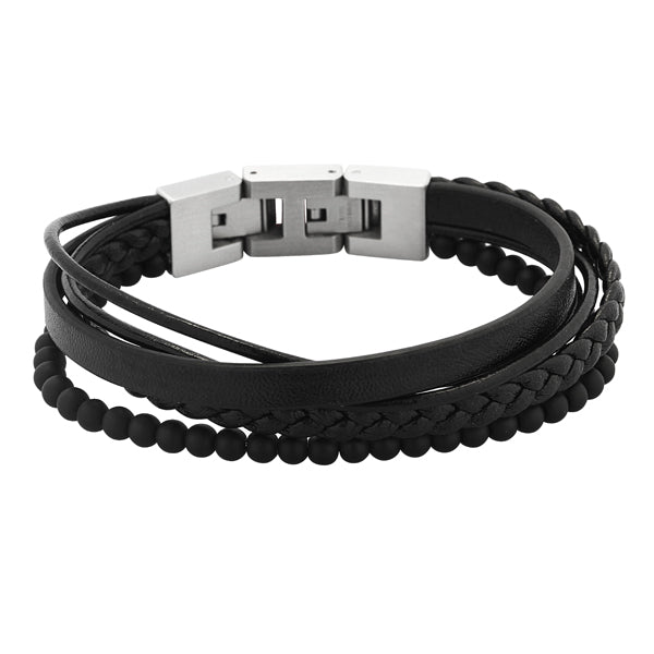 BSS575 STAINLESS STEEL LEATHER BRACELET AAB CO..
