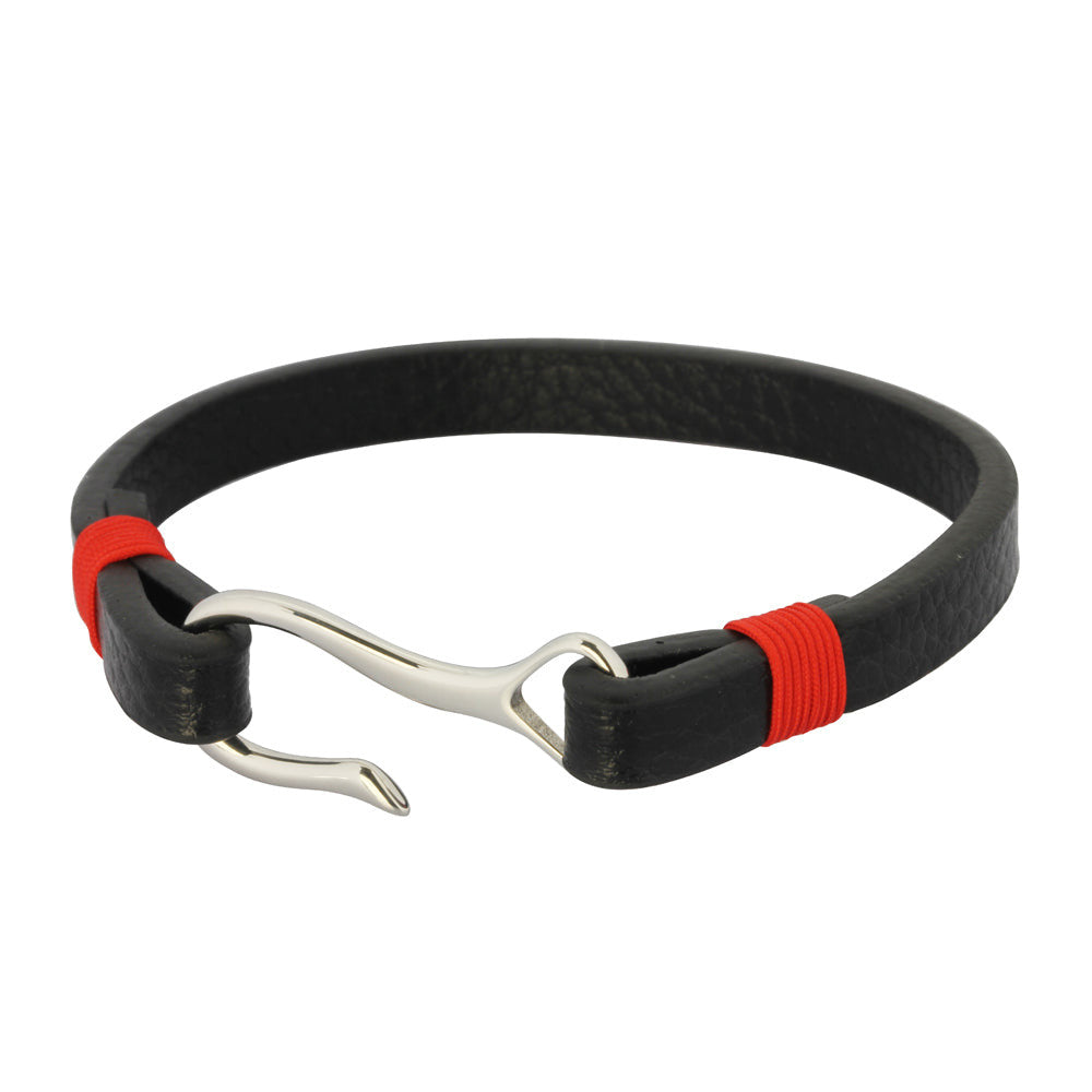BSS611 STAINLESS STEEL LEATHER BRACELET