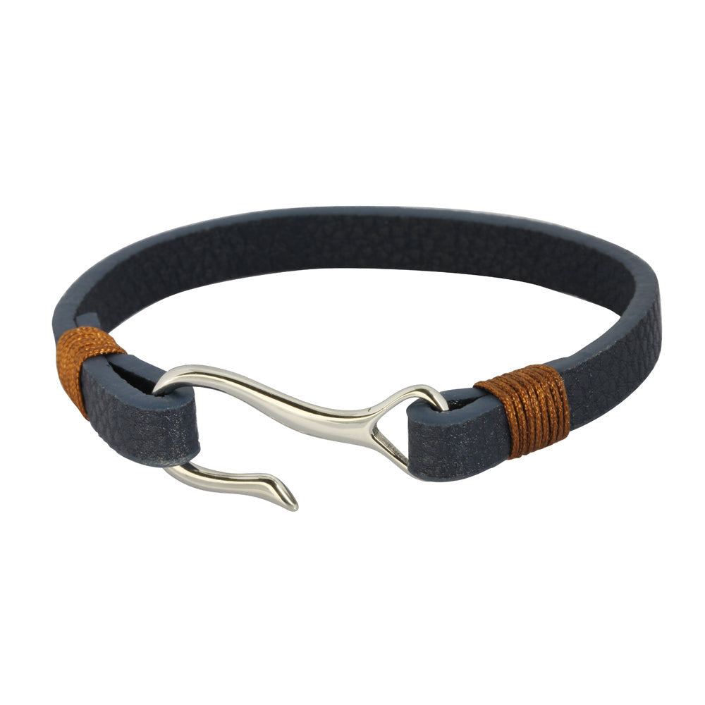 BSS611 STAINLESS STEEL LEATHER BRACELET