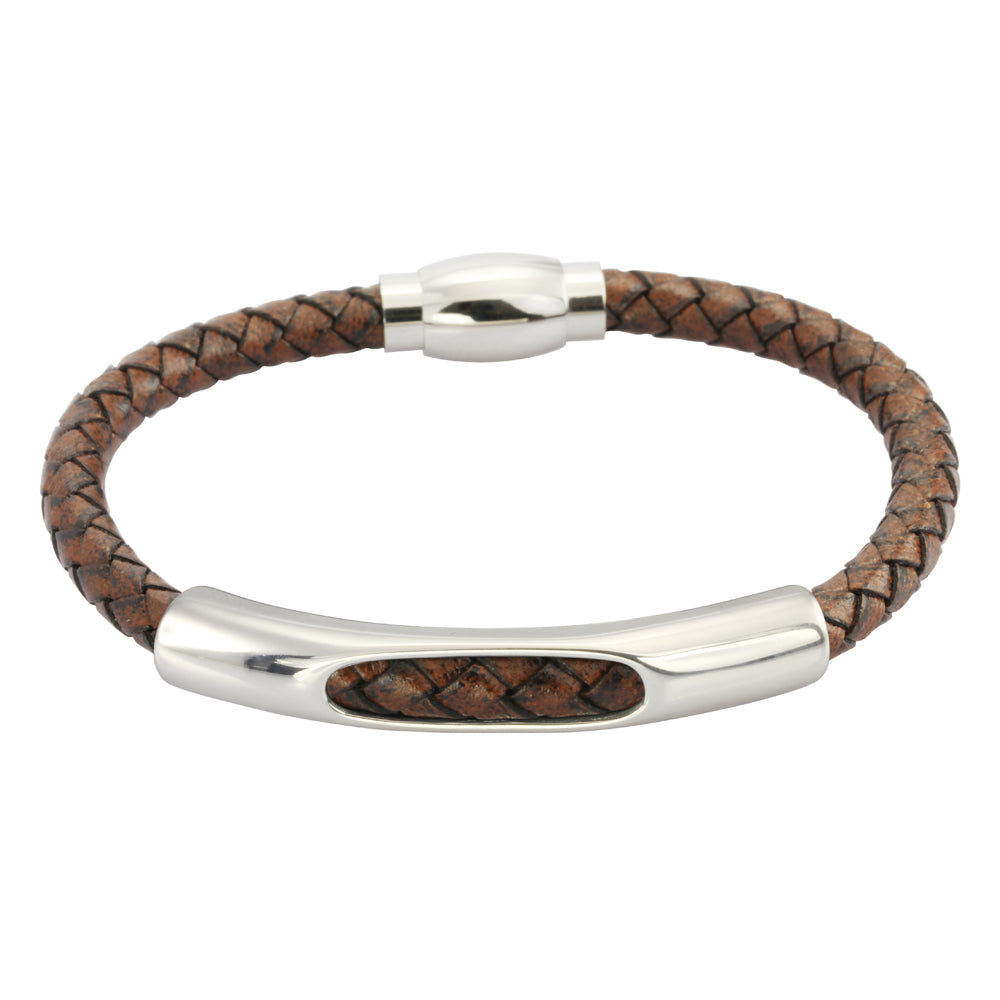 BSS644 STAINLESS STEEL LEATHER BRACELET AAB CO..
