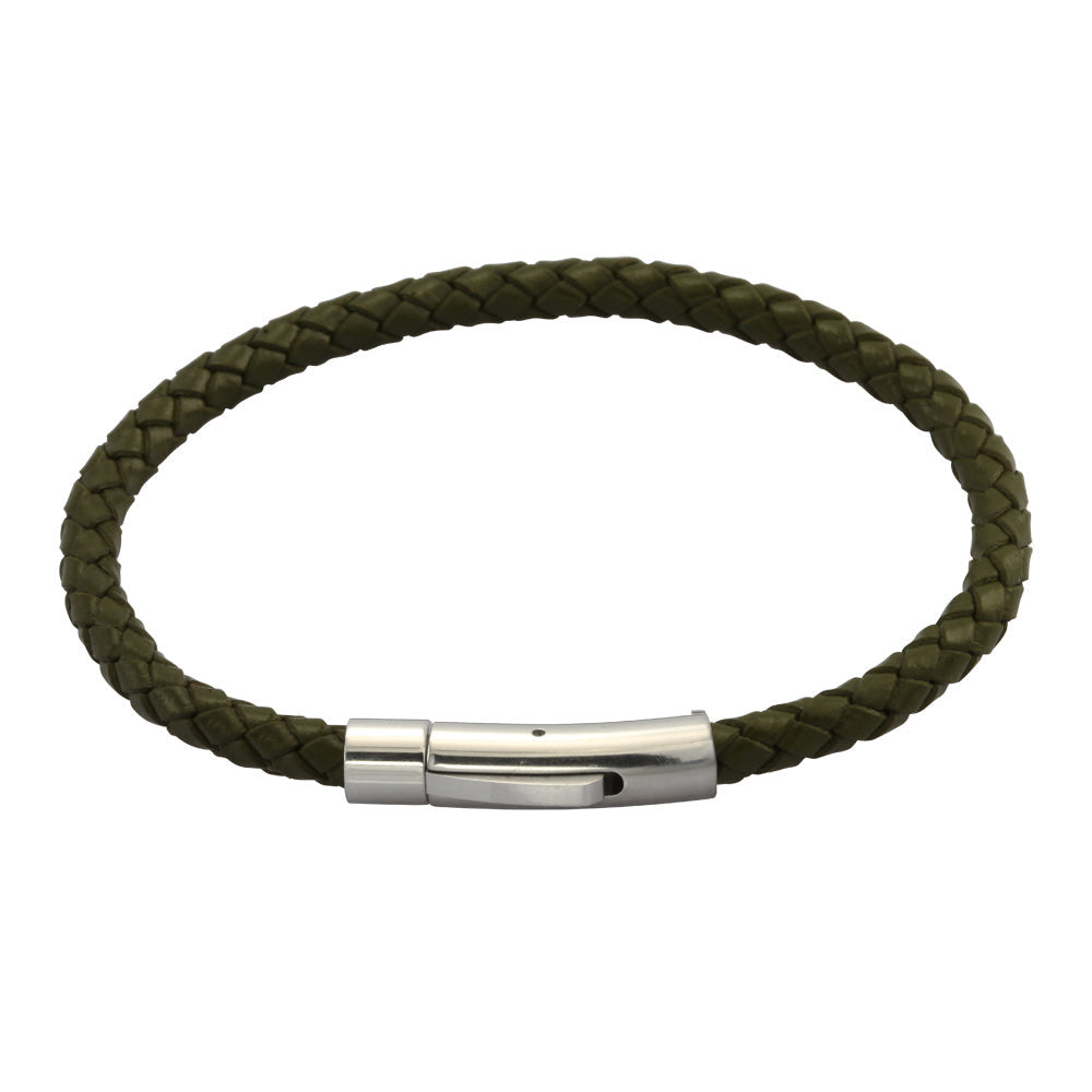 BSS755 STAINLESS STEEL LEATHER BRACELET