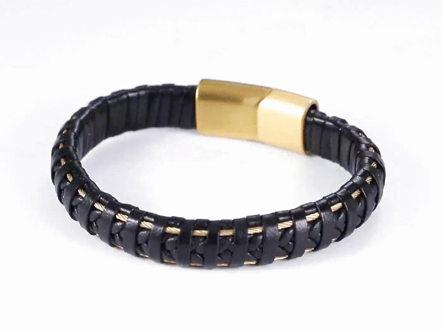 BSS635 STAINLESS STEEL LEATHER BRACELET