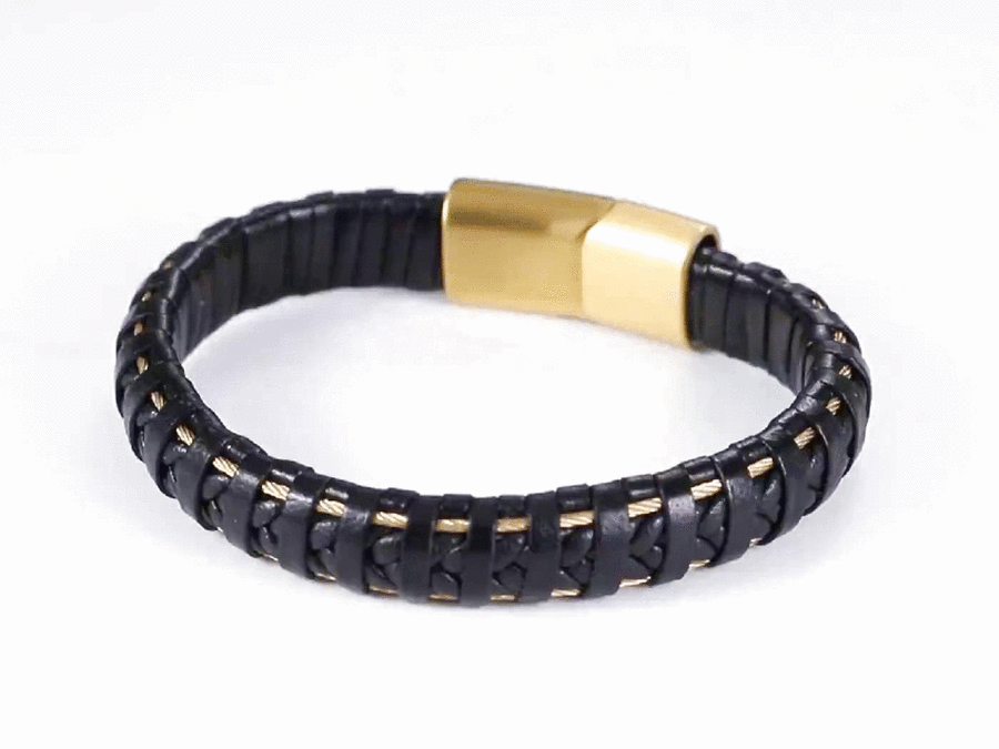 BSS635 STAINLESS STEEL LEATHER BRACELET AAB CO..