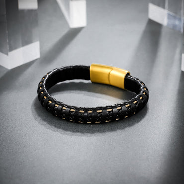 BSS635 STAINLESS STEEL LEATHER BRACELET AAB CO..