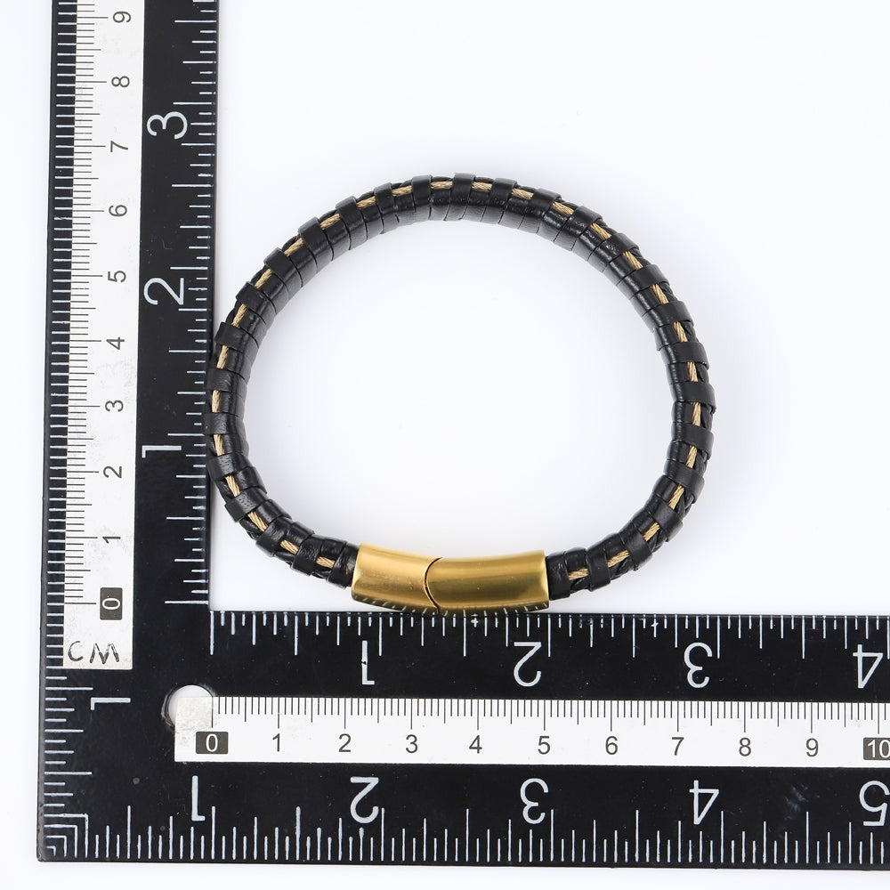BSS635 STAINLESS STEEL LEATHER BRACELET