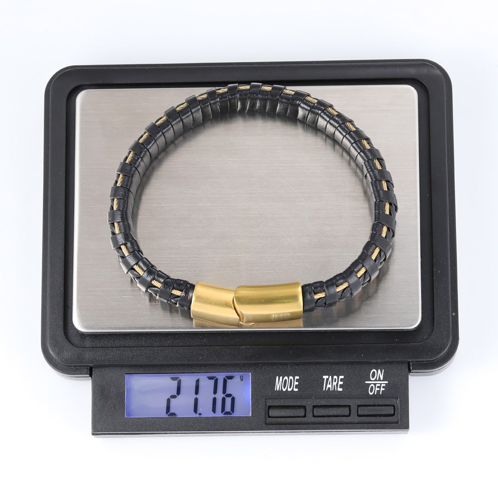 BSS635 STAINLESS STEEL LEATHER BRACELET
