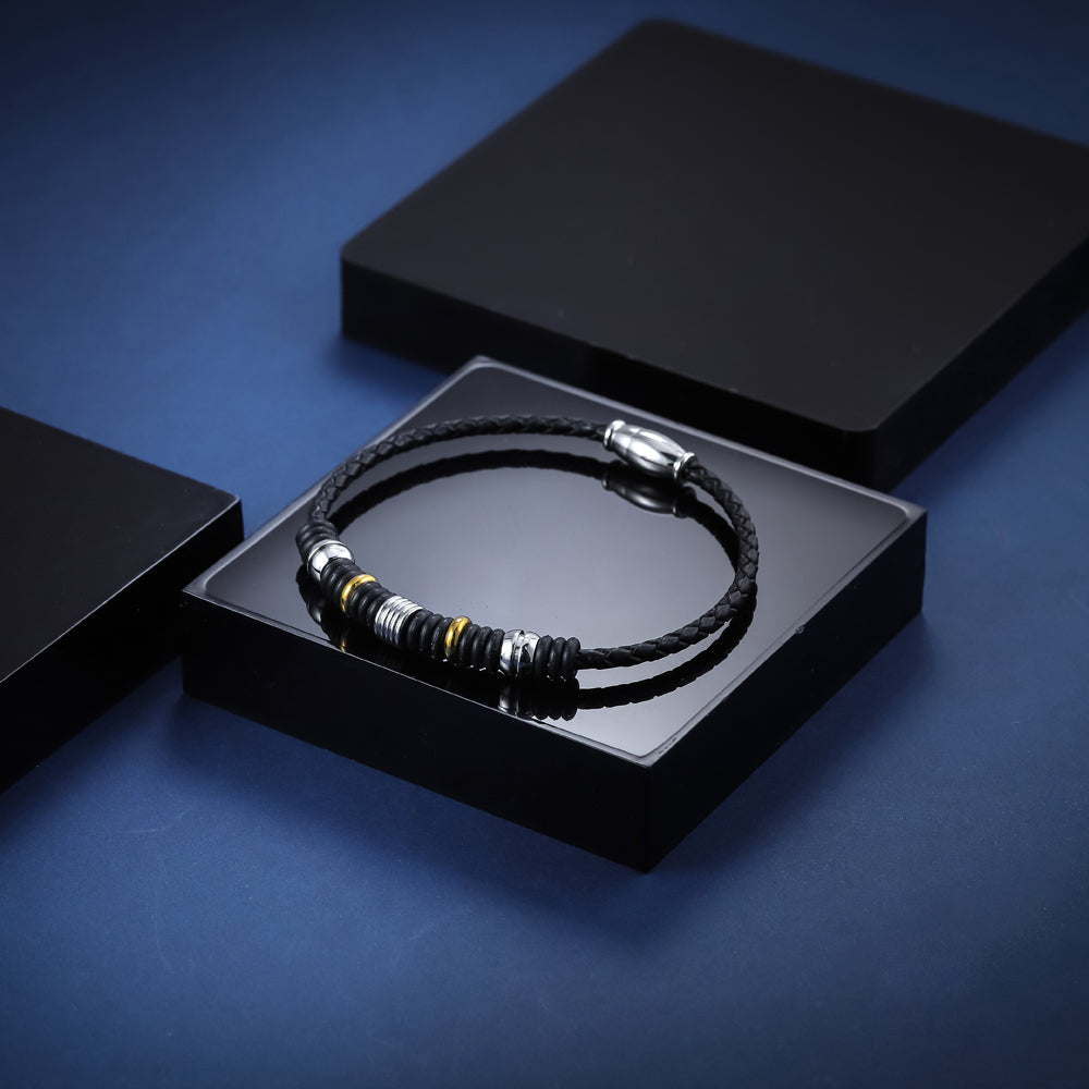 BSS638 STAINLESS STEEL LEATHER SILICON BRACELET AAB CO..