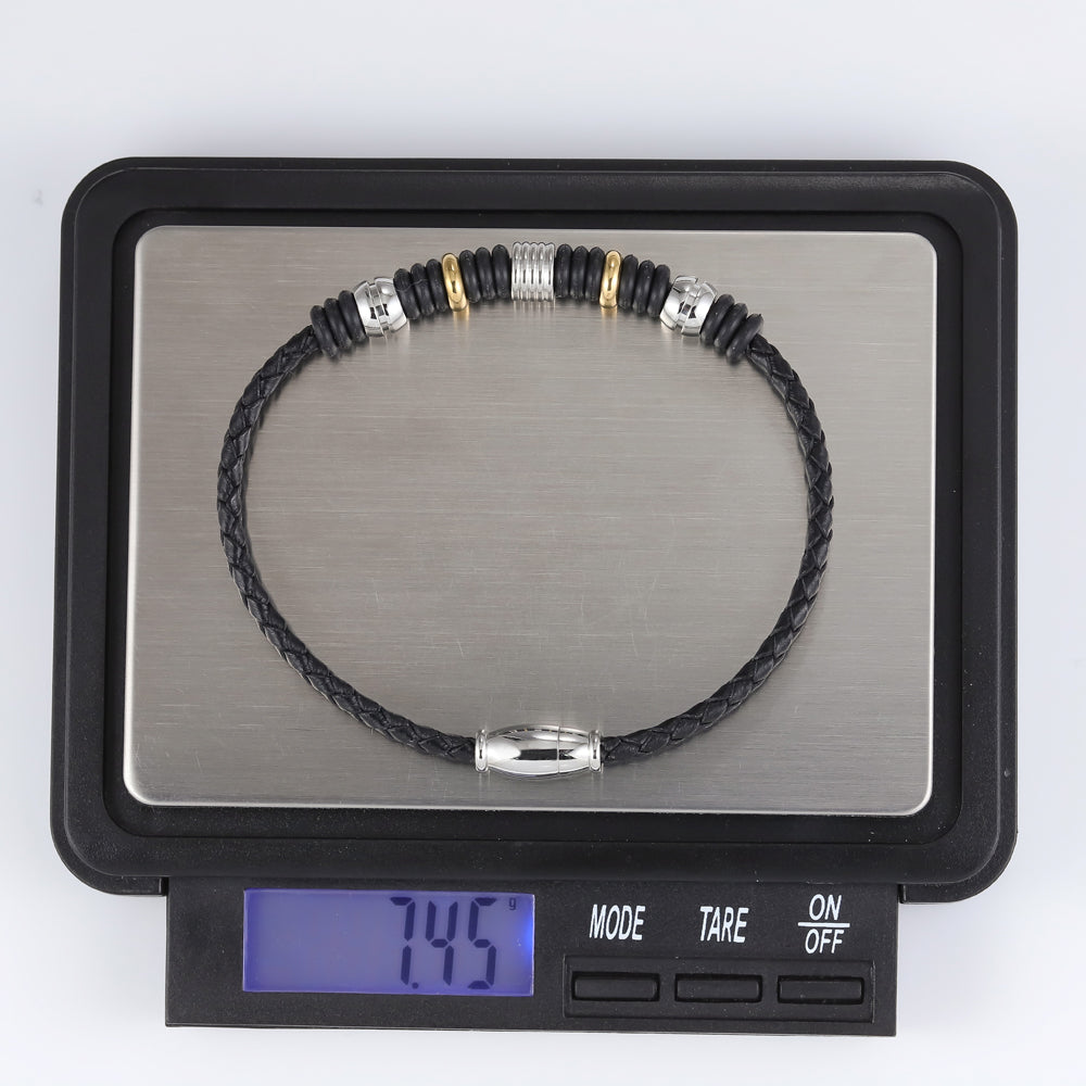 BSS638 STAINLESS STEEL LEATHER SILICON BRACELET
