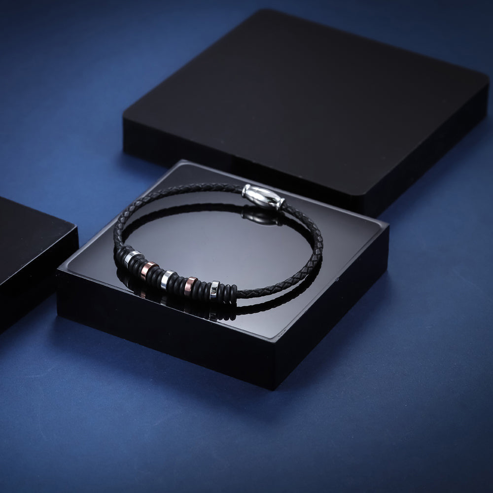BSS639 STAINLESS STEEL LEATHER SILICON BRACELET AAB CO..