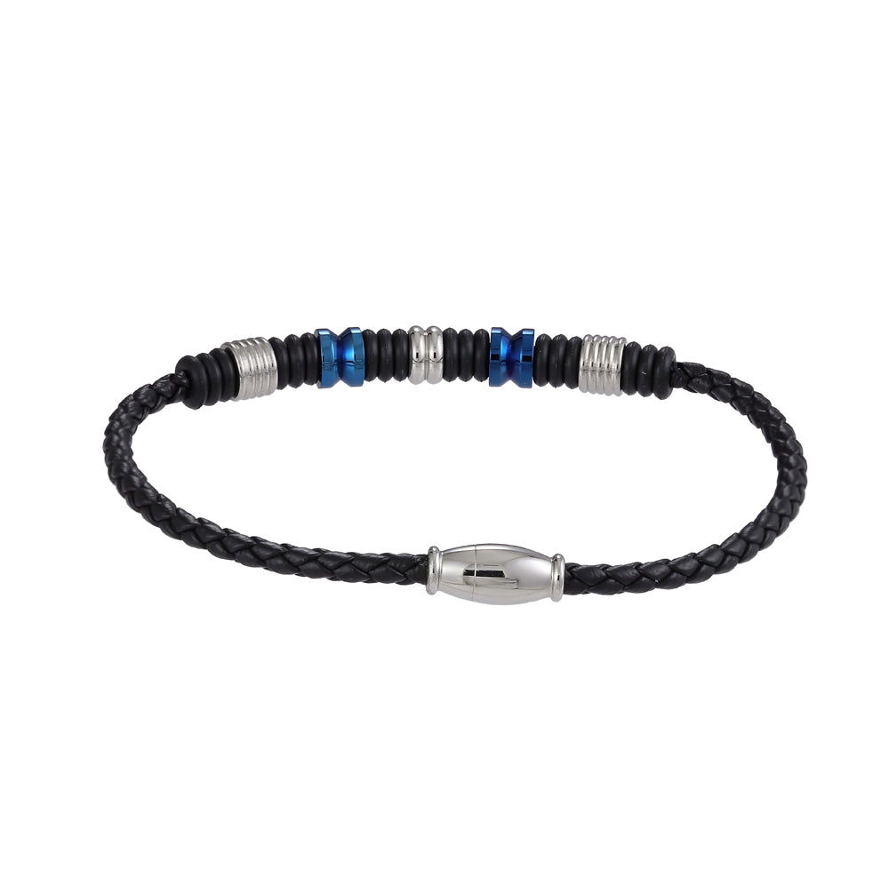 BSS640 STAINLESS STEEL LEATHER SILICON BRACELET