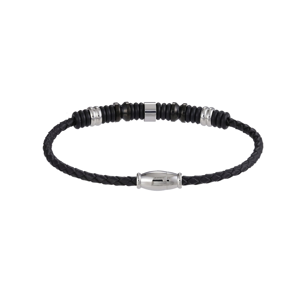 BSS641 STAINLESS STEEL LEATHER SILICON BRACELET