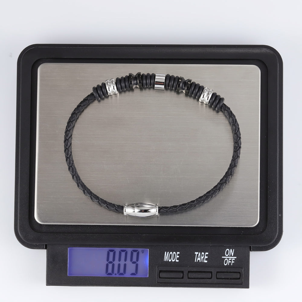BSS641 STAINLESS STEEL LEATHER SILICON BRACELET