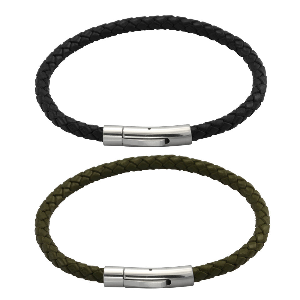 BSS755 STAINLESS STEEL LEATHER BRACELET