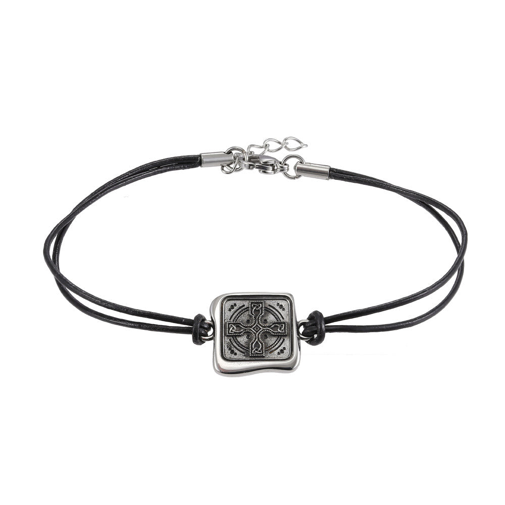 BSS870 STAINLESS STEEL BRACELET WITH LEATHER AAB CO..