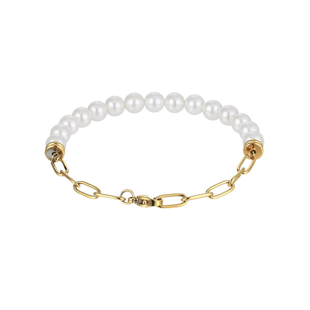 BSS880 STAINLESS STEEL BRACELET WITH SHELL PEARL AAB CO..