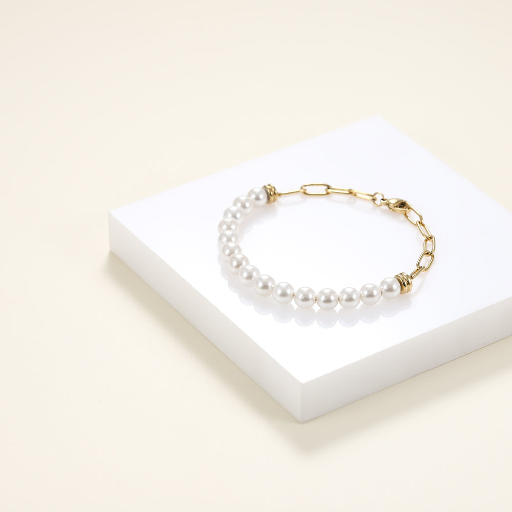 BSS880 STAINLESS STEEL BRACELET WITH SHELL PEARL AAB CO..