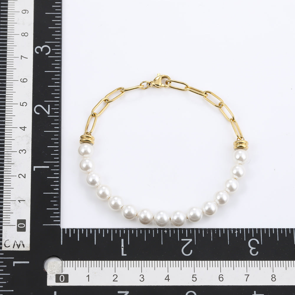 BSS880 STAINLESS STEEL BRACELET WITH SHELL PEARL AAB CO..
