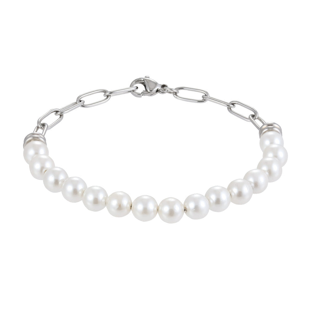 BSS880 STAINLESS STEEL BRACELET WITH SHELL PEARL AAB CO..