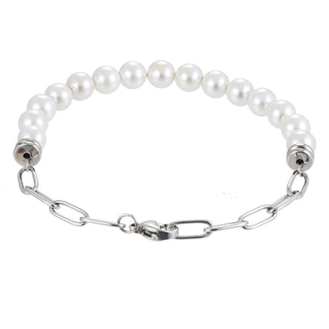 BSS880 STAINLESS STEEL BRACELET WITH SHELL PEARL AAB CO..