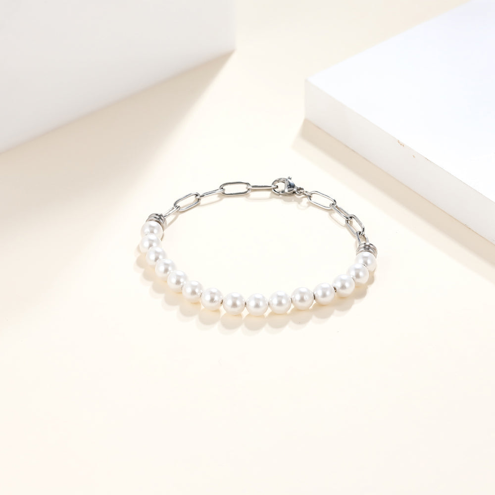 BSS880 STAINLESS STEEL BRACELET WITH SHELL PEARL AAB CO..