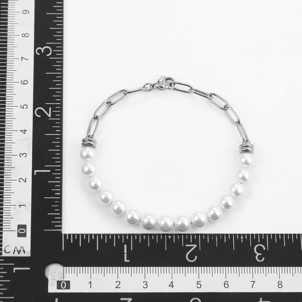 BSS880 STAINLESS STEEL BRACELET WITH SHELL PEARL AAB CO..