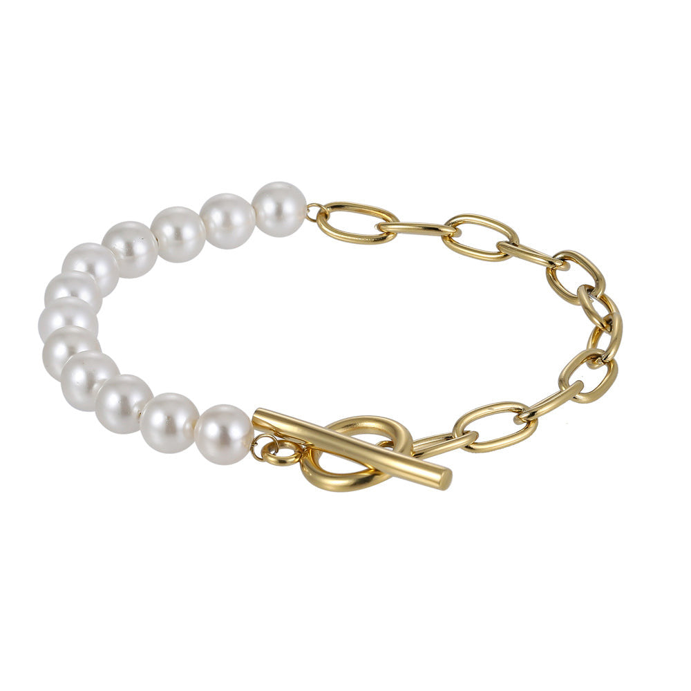 BSS881 STAINLESS STEEL BRACELET WITH SHELL PEARL AAB CO..