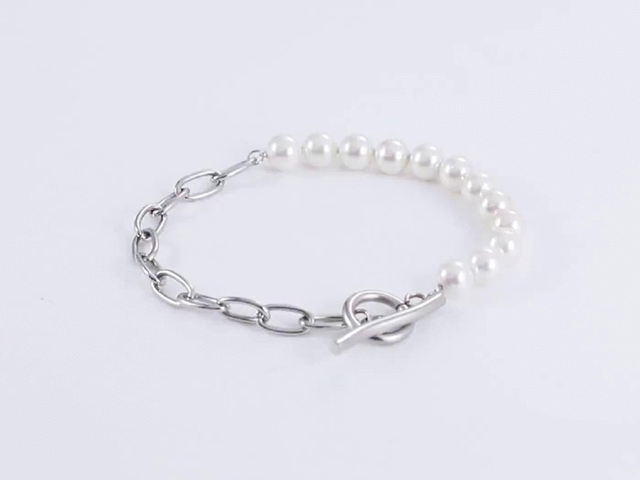 BSS881 STAINLESS STEEL BRACELET WITH SHELL PEARL AAB CO..