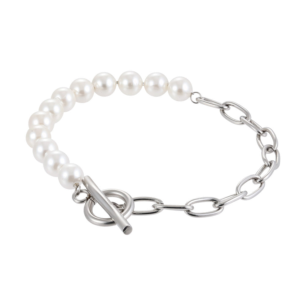 BSS881 STAINLESS STEEL BRACELET WITH SHELL PEARL AAB CO..