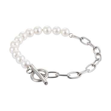 BSS881 STAINLESS STEEL BRACELET WITH SHELL PEARL AAB CO..