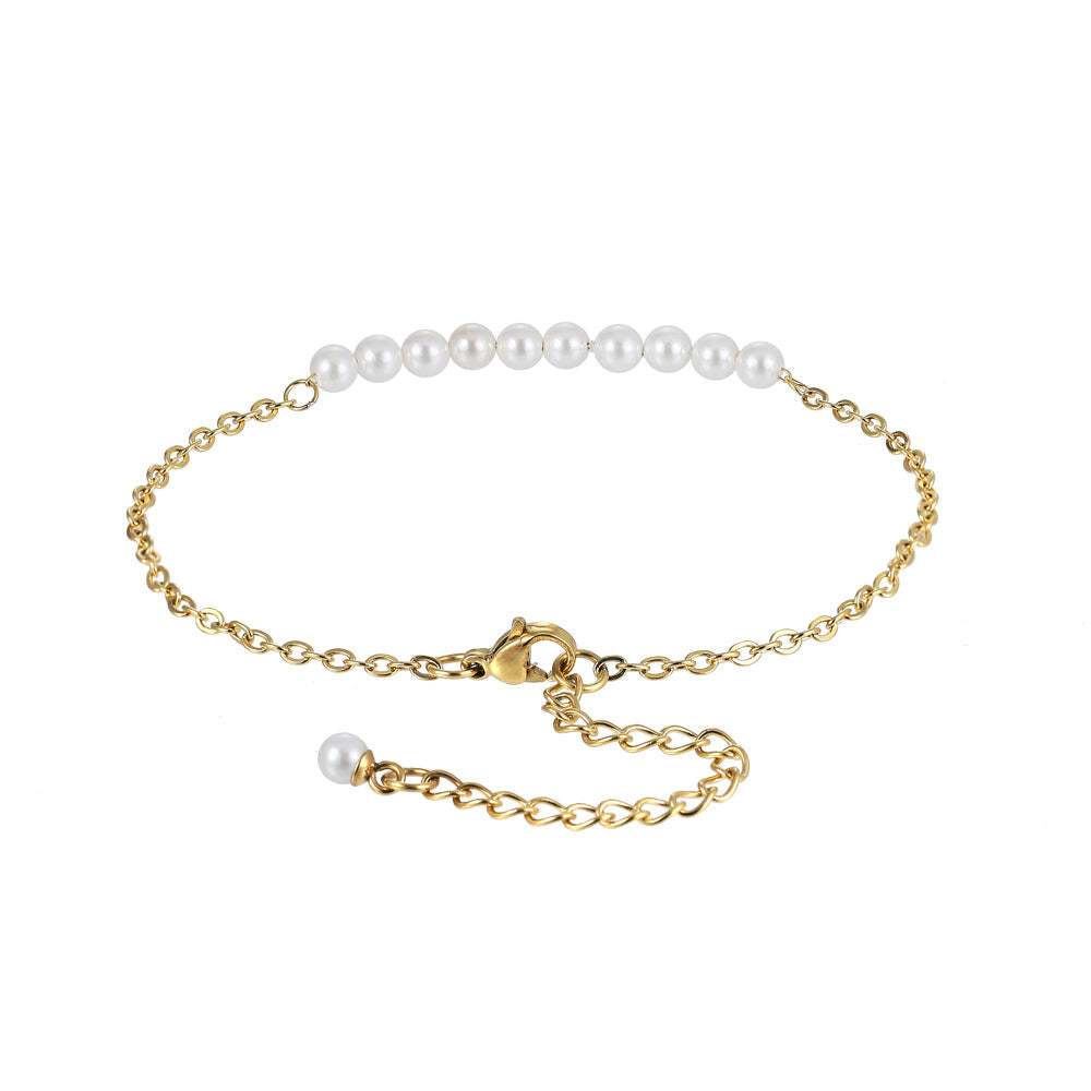 BSS883 STAINLESS STEEL BRACELET WITH SHELL PEARL AAB CO..