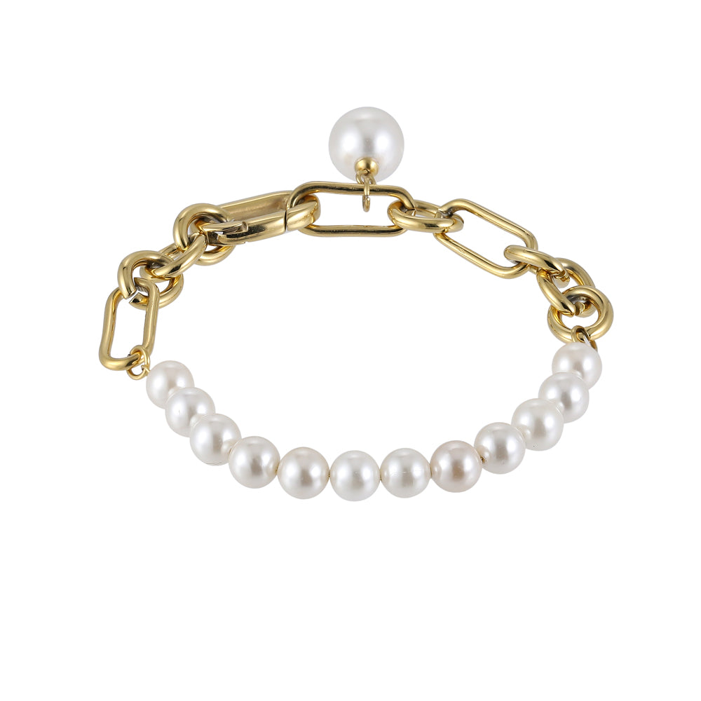 BSS884 STAINLESS STEEL BRACELET WITH SHELL PEARL AAB CO..