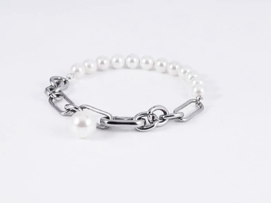 BSS884 STAINLESS STEEL BRACELET WITH SHELL PEARL AAB CO..