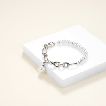 BSS884 STAINLESS STEEL BRACELET WITH SHELL PEARL AAB CO..