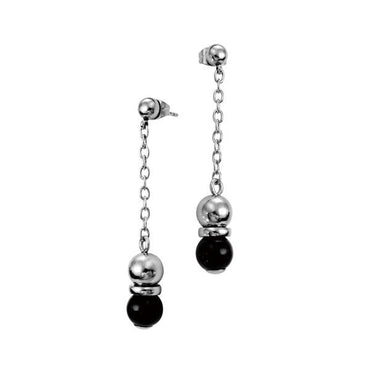 ESLD26 STAINLESS STEEL EARRING ONYX AAB CO..